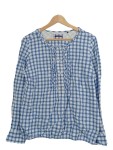 Vorschaubild 1 von Damen Trachtenbluse Blau Kariert Rüschen Gr. 42 Baumwolle