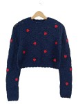 Vorschaubild 1 von Damen Pullover Blau Gr. 36 S Cropped Lochmuster Herzen Romantisch