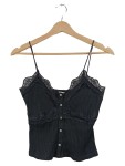 Vorschaubild 1 von Damen Top Schwarz Gr. 38 M Spitze Rippstrick Knopfleiste Ärmellos