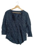 Vorschaubild 1 von Damen Bluse Blau Gr. 40 L Punkte Rüschenkragen Baumwolle Casual