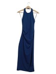 Vorschaubild 1 von Damen Abendkleid Maxikleid Blau Gr. 38 Neckholder Faltenwurf Elegant