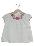 Vorschaubild 1 von Kinder Mädchen Bluse Weiß Blumen Stickerei Kurzarm Gr. 54, 56