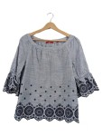 Vorschaubild 1 von Damen Bluse Gr. 36 Blau Gestreift Stickerei Bohemian Off-Shoulder