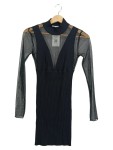 Vorschaubild 1 von Cocktailkleid Schwarz Gr. 36 S Langarm Rippstrick Transparent Party