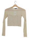 Vorschaubild 1 von Damen Langarmshirt Cropped Top Mesh Rippstrick Beige Gr. 34 XS