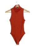 Vorschaubild 1 von Damen Body Gr. 36 S Orange Ärmellos Rollkragen Rippstrick Basic