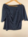 Vorschaubild 2 von Damen Bluse Blau Gr. 34 XS Lochmuster Knoten Kurzarm Modern