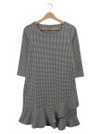 Vorschaubild 1 von Damen Etuikleid Businesskleid Gr. 38 Schwarz Kariert Rüschen