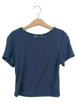 Vorschaubild 1 von Damen T-Shirt Crop Top Blau Gr. 36 S Rippstrick Kurzarm