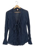 Vorschaubild 1 von Bluse Damen Langarm Baumwolle Rüschen Schleife Blau Gr. M