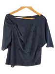 Vorschaubild 3 von Damen Bluse Blau Gr. 34 XS Lochmuster Knoten Kurzarm Modern