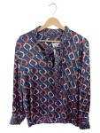 Vorschaubild 1 von Damen Bluse Gr. 38 M Mehrfarbig Geometrisch Schleife Langarm Elegant