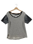 Vorschaubild 1 von Damen Pullover Gr. 40 L Grau Meliert Kurzarm Lederdetails