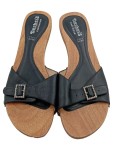 Vorschaubild 2 von Pantoletten Damen Schwarz Holzoptik Strass Schnalle Gr. 41