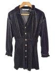 Vorschaubild 1 von Damen Hemdblusenkleid Samtkleid Schwarz Gr. 34, XS Knopfleiste Elegant