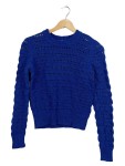 Vorschaubild 1 von Damen Pullover Blau Strickpullover Lochmuster Langarm Gr. 36