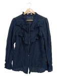 Vorschaubild 1 von Bluse Damen Gr. 40 Blau Lochmuster Rüschen Langarm Romantisch