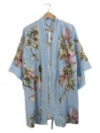 Vorschaubild 1 von Morgenmantel Blumenmuster Blau Kimono Gr. 36/38