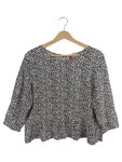 Vorschaubild 1 von Bluse Damen Gr. 44 Blumenmuster Langarm Rüschen Saum Schwarz Viskose