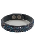 Vorschaubild 1 von Armband Leder Strass Steine Schwarz Glamourös 21cm Druckknopf