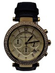 Vorschaubild 1 von Damenuhr MK-2280 Chronograph Leder Schwarz Strass Elegant