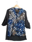 Vorschaubild 1 von Bluse Animal Print Blau Schwarz Damen Langarm
