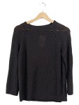 Vorschaubild 1 von Basic Strickpullover Damen Gr. 36 Schwarz Lochmuster Langarm