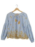 Vorschaubild 1 von Bluse Gr. 36 Blau Weiß Gestreift Stickerei Quasten