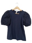Vorschaubild 1 von T-Shirt Gr. 36 Blau Lochstickerei Puffärmel Damen