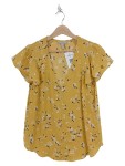 Vorschaubild 1 von Bluse Blumenmuster Gelb Kurzarm V-Ausschnitt Gr. 38