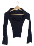 Vorschaubild 1 von Pullover Schwarz Rippstrick Langarm Neckholder Gr. 36