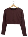 Vorschaubild 1 von Pullover Langarm Rippstrick Crop Top Dunkelbraun Gr. 36