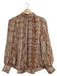 Vorschaubild 1 von Bluse Schlangenmuster Braun Weiß Langarm Damen Gr. 34