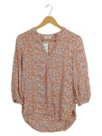 Vorschaubild 1 von Bluse Blumenmuster Orange Blau V-Ausschnitt 3/4 Arm Gr. 34