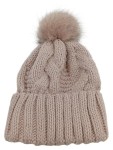 Vorschaubild 1 von Strickmütze Bommel Beige Zopfmuster Damen
