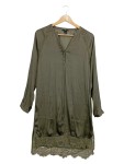 Vorschaubild 1 von Blusenkleid Oliv Spitze Langarm V-Ausschnitt Gr. 36