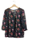 Vorschaubild 1 von Bluse Blumenmuster Schwarz Damen Gr. 40 3/4 Arm Chiffon