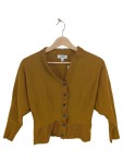 Vorschaubild 1 von Strickjacke Damen Gr. 38 Senfgelb Wolle Knopfleiste V-Ausschnitt