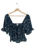 Vorschaubild 1 von Bluse Gr. 40 Schwarz Weiß Punkte Puffärmel Carré-Ausschnitt Crop