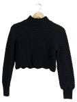 Vorschaubild 1 von Pullover Schwarz Wellenmuster Rollkragen Cropped Gr. 36