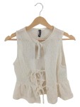 Vorschaubild 1 von Leichte Strickweste Beige Schnürung Rüschensaum Gr. 36