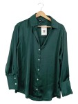Vorschaubild 1 von Bluse Dunkelgrün Satin Langarm Hemdbluse Elegant Gr. 36