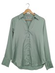 Vorschaubild 1 von Bluse Damen Gr. 36 S Langarm Hemdbluse Satin Look Grün V-Ausschnitt
