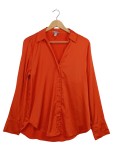 Vorschaubild 1 von Hemdbluse Damen Gr. 36 Orange Seidenoptik Langarm Kragen elegant