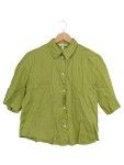 Vorschaubild 1 von Damen Bluse Leinen Grün Gr. 34 XS Kurzarm Casual Sommer