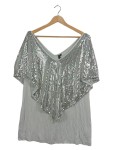 Vorschaubild 1 von Pailletten Top Glitzer Shirt Silber Damen Gr. 48