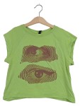 Vorschaubild 1 von Crop Top Grün Augen Print Kurzarm Shirt Gr. 36
