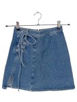 Vorschaubild 1 von Jeansrock Gr. 32 Blau Schnürung Damen