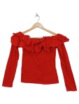 Vorschaubild 1 von Langarmshirt Rot mit Rüschen Damen Gr. 34 XS