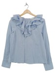 Vorschaubild 1 von Bluse Damen Gr. 36 S Hellblau Gestreift Rüschen Langarm